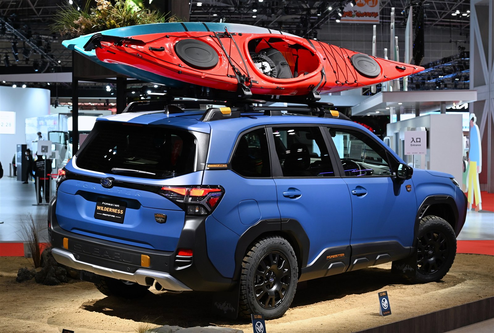 Subaru Forester Wilderness prototype with a kayak mounted on the roof rack